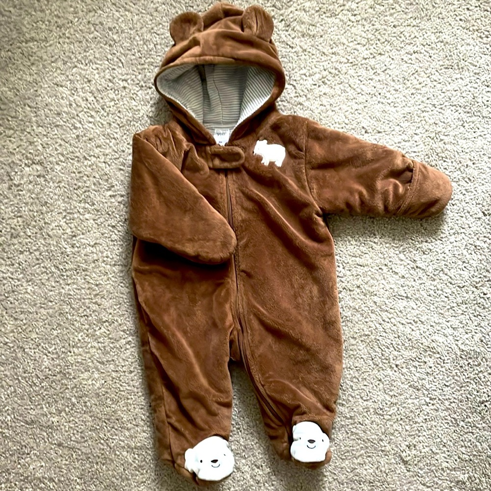 Gently used baby winter teddy zip up onesie